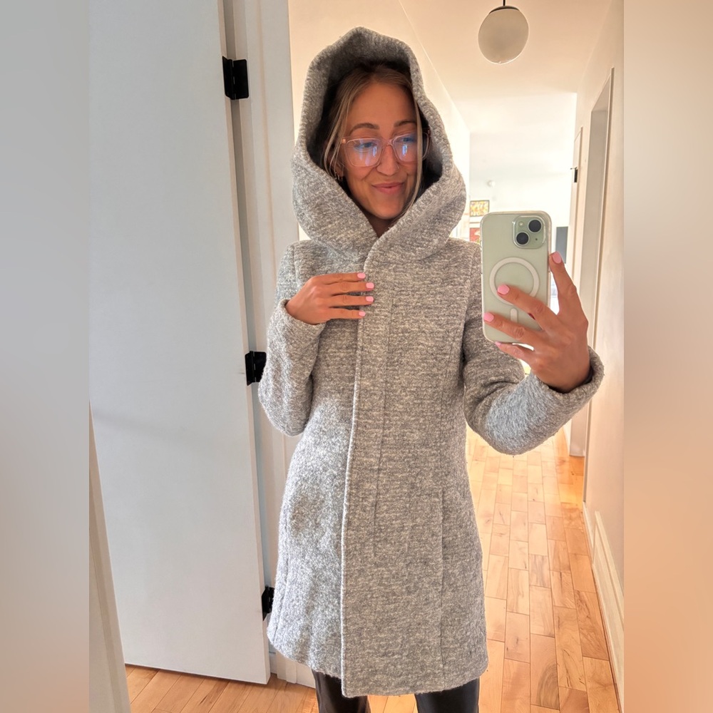 Only Women's Grey Hooded Boucle Wool Jacket